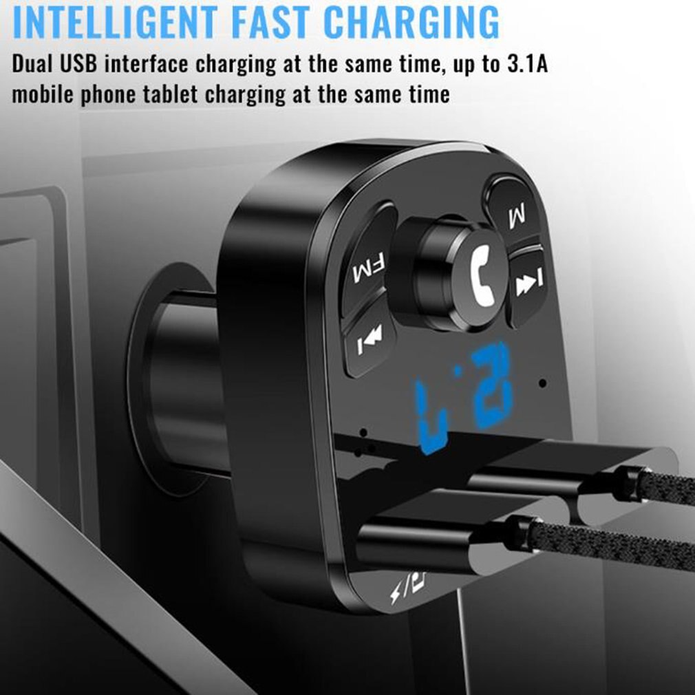 Kabelloses fm-transmitter-autoradio-schnellladegerät-set mit  qc3.0 dual-usb-anschlüssen, voltmeter und aux - mp3- player