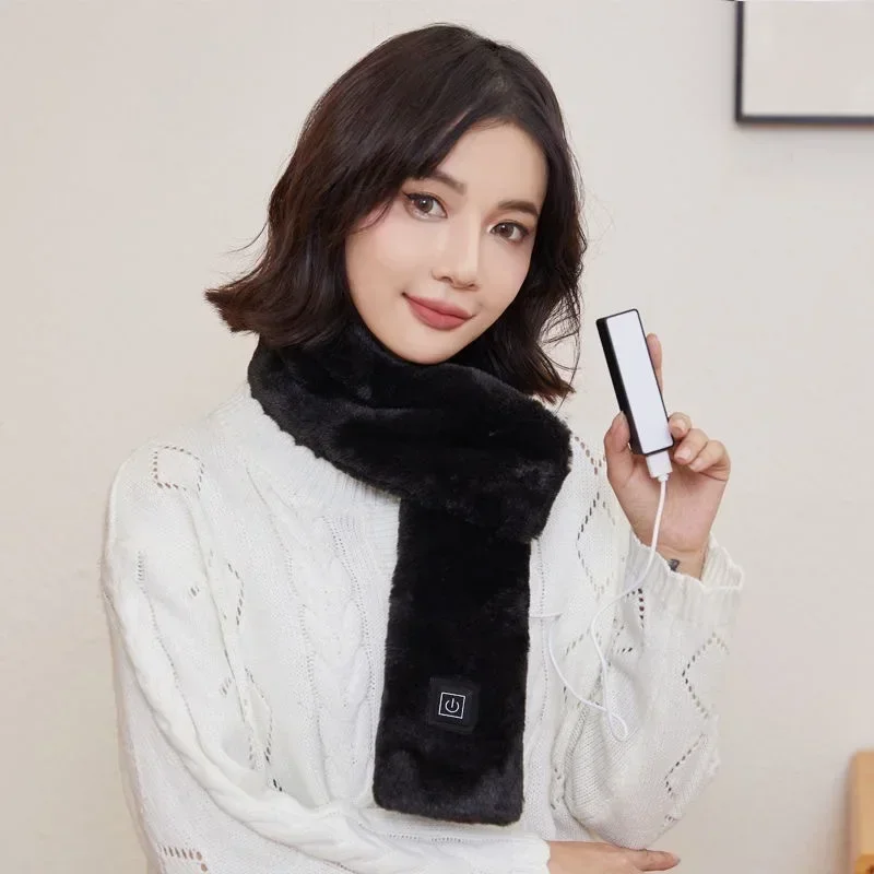 Winter Beheizter Halswärmer USB Aufladbare Damen Herren Halswärmer 3-stufiger beheizter Wärmer Schal Nackenstütze Wärmer Lätzchen Beheizter Schal: Schwarz