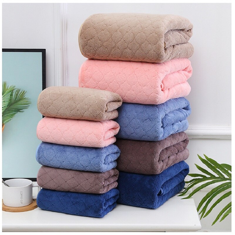 Eenvoudige Euro Stijl Handdoek Set 2 Stuks Effen Kleur Grote Handdoeken Badkamer 70X140 Voor Vrouwen Douche Gezicht Hand handdoeken Blauw Coral Fleece