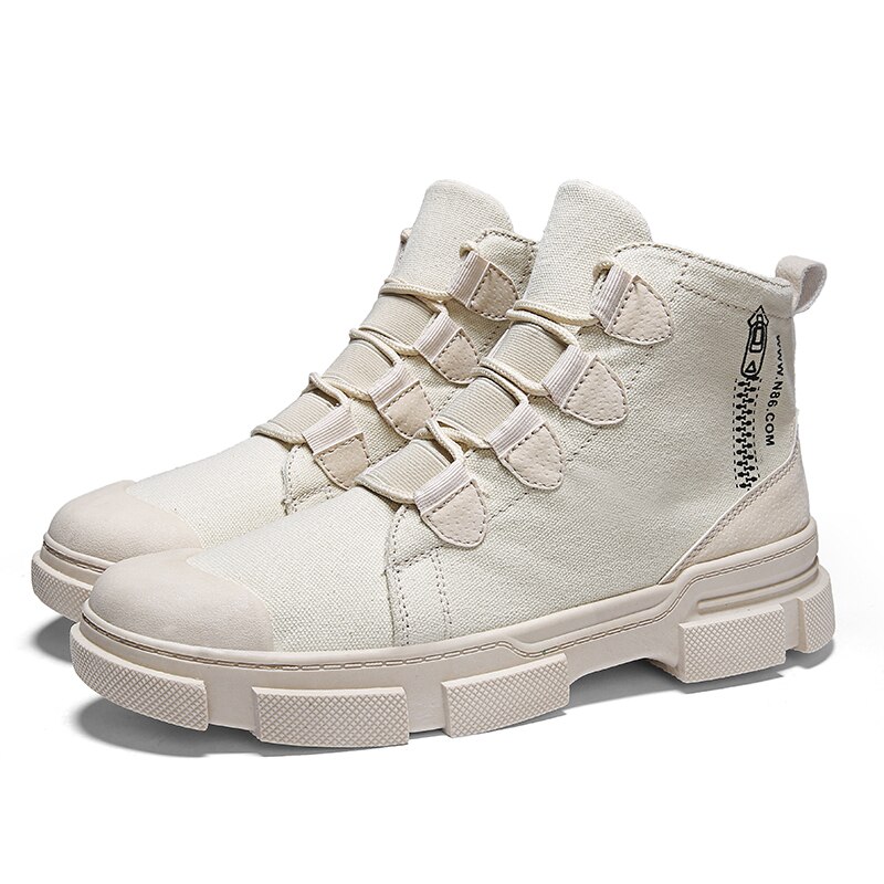 Martin boots höst- och vintertrend herrstövel i koreansk stil arbetsskor england högtopp casual canvasstövel: Beige / 10