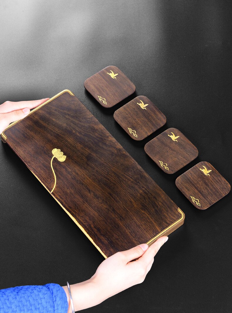 Bandejas de madera negra para té, bandeja Vintage de Kung Fu, bandeja de mesa para té, platos para servir, bandeja decorativa para Ceremonia de té, BI50TT