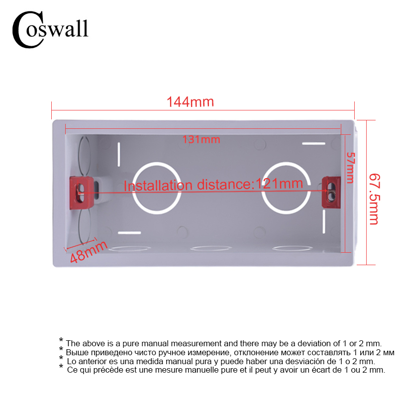 COSWALL-caja de montaje interna, Cassette trasero de gran , 107/144/186MM x 67,5 MM, para interruptores y enchufes de pared de 118/154/197 MM x 72MM