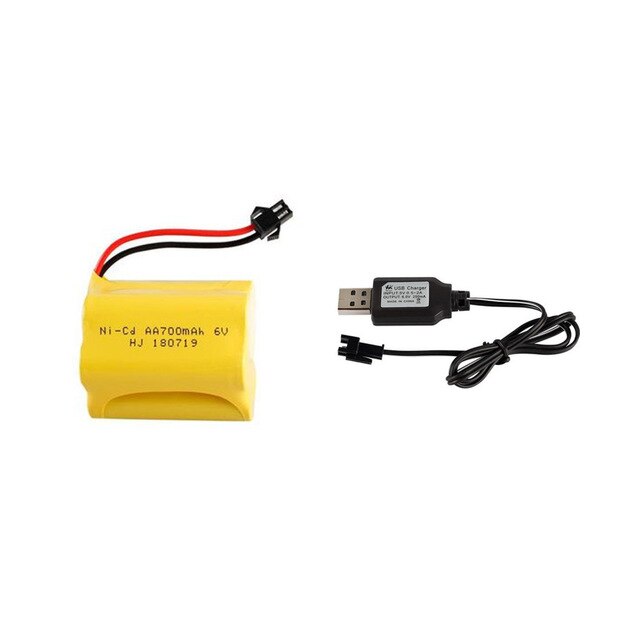 6V 700mAh NiCD Battery and USB Charger Set For RC Cars Robots Tanks Truck Gun Boats 6v Aa Battery Pack SM Plug: Black