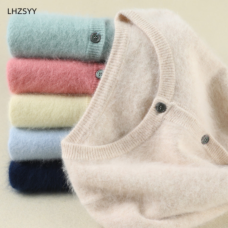Frauen Strickjacke Große Größe Warme Reine Nerz Kaschmir Pullover Oansatz Lose Mantel Weibliche Pullover Damen Jacke Solide Stricken Strickjacken
