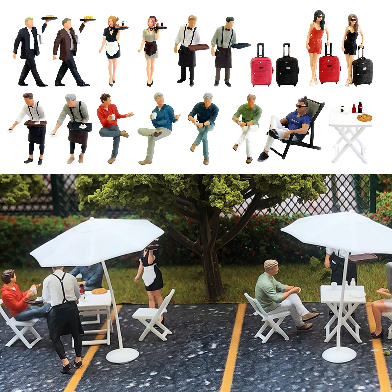 RM 1/64 Painted Mini Figure Waiter Waitress Manger Doll Miniature Street Scene Train Railway DIY Model Building Kits Diorama