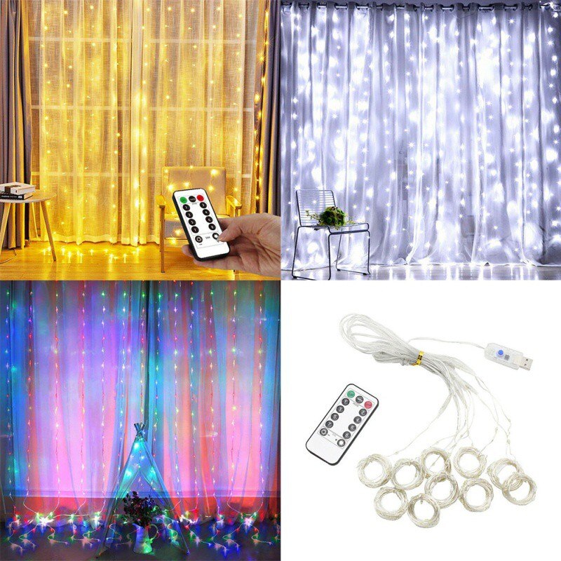 Chrismas Party 300 Led Gordijn Lights String 3M * 3M Usb Aangedreven Waterdichte Twinkle Wandlampen Huis decr