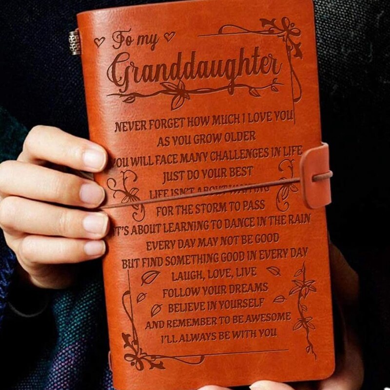 to My Granddaughter Journal,100 Page Refillable Retro Leather Cover Notebook,Graduation Back to School for Girls