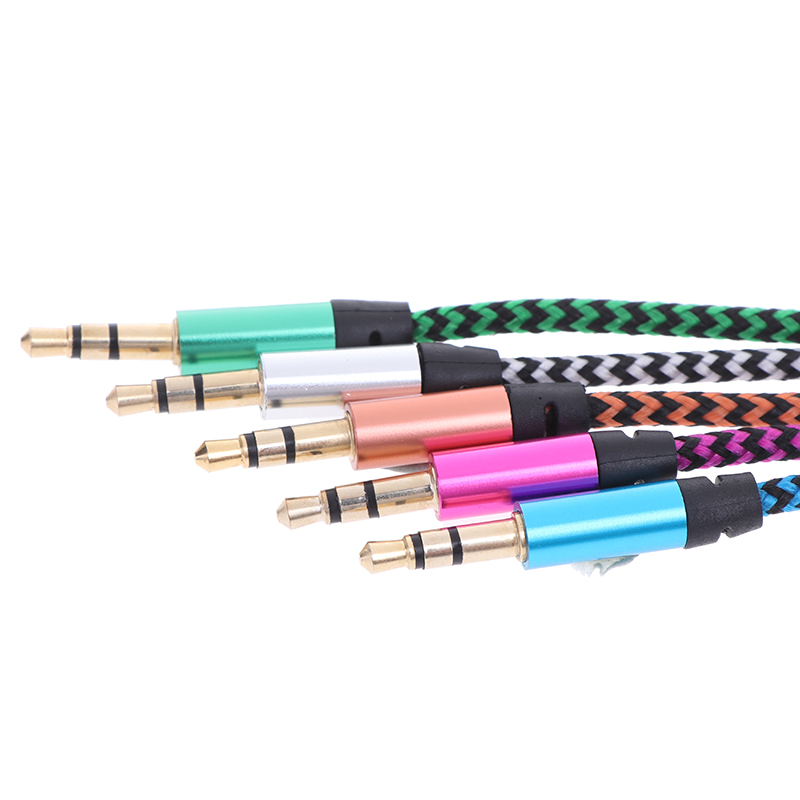 1m Aux Cable Male to Male Cloth Audio Aux Cable Gold Plug Car Aux Cord Nylon Jack Audio Cable 3.5 mm to 3.5mm