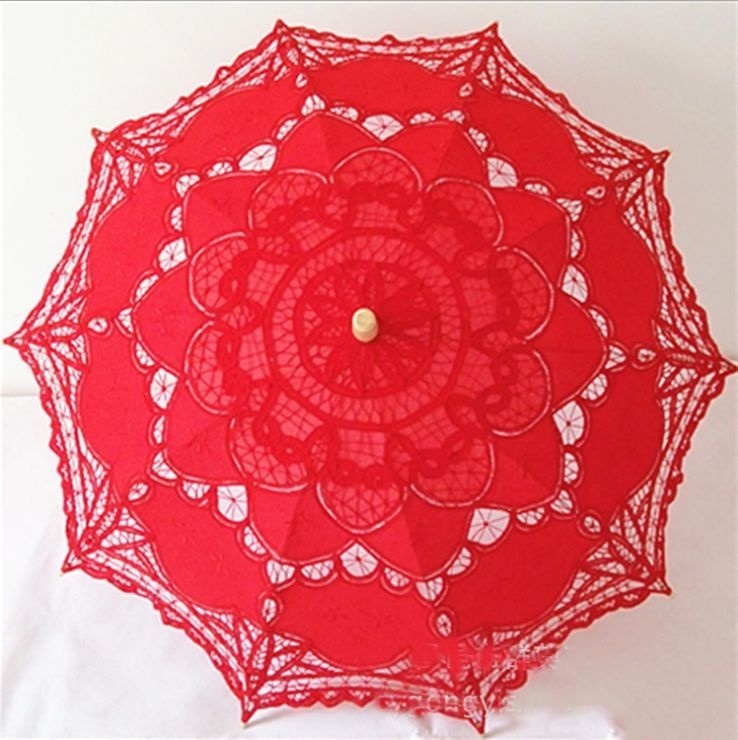 Parasol White Lace Cotton Cute Wedding Victorian Bridal Umbrella Handmade Red: Default Title