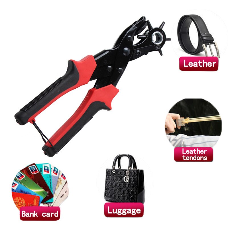 Pince de perforateur de trou de ceinture multifonction avec 6 trous perforateur en cuir tournant de tissu pour ceintures bracelets de montre sangles cartes papier