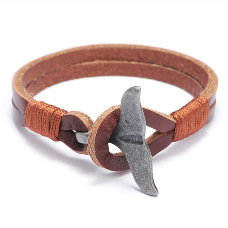 MKENDN-pulsera de cuero con cola de ballena para hombre y mujer, joyería de playa, estilo Punk de verano