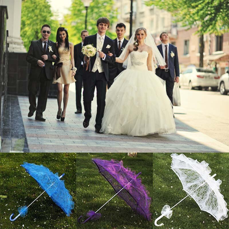 ! 1Stck Hochzeit Braut Regenschirm Western Romantische Elegante Manuelle Öffnung Fleur Sonnenschirm Rüschen Dekor Spitze Regenschirm 56cm