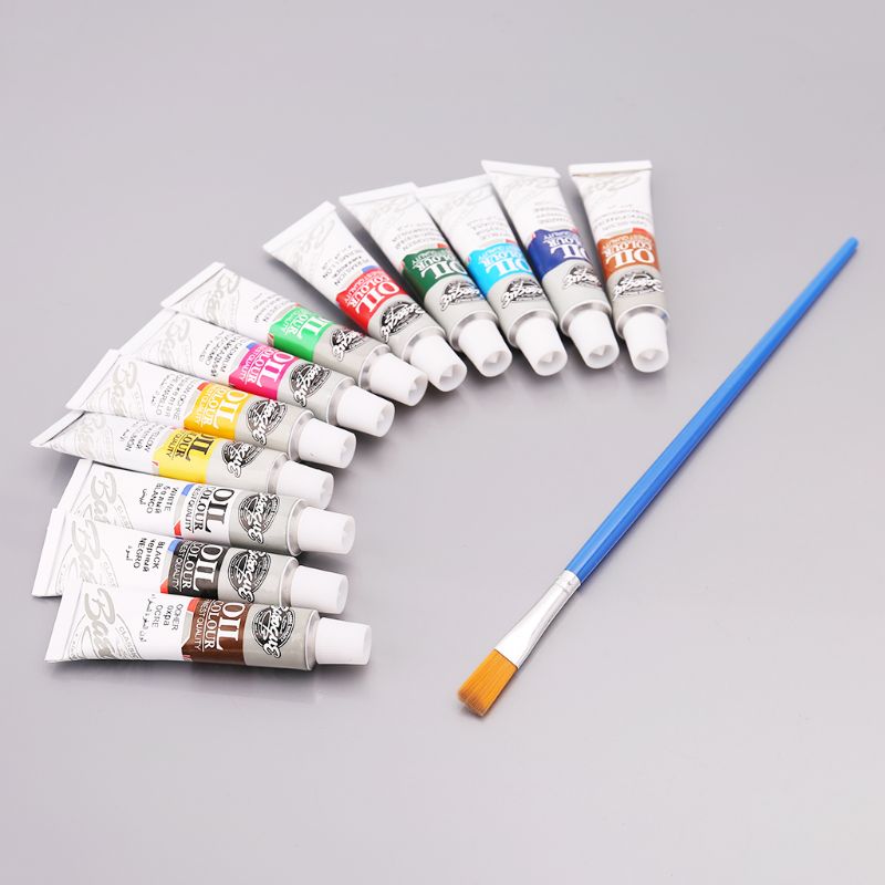 12 farver akrylmaling tegning pigment oliemaleri 6ml rør med børste sæt kunstner forsyninger