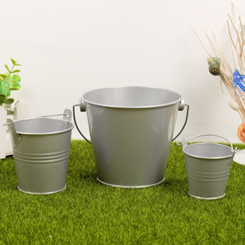 3PCS Small Metal Buckets Tinplate Mini Bucket Flower Pots Home Decoration Iron Planters Wedding Party Planters Flower Pot Decor: 3PCS Silver