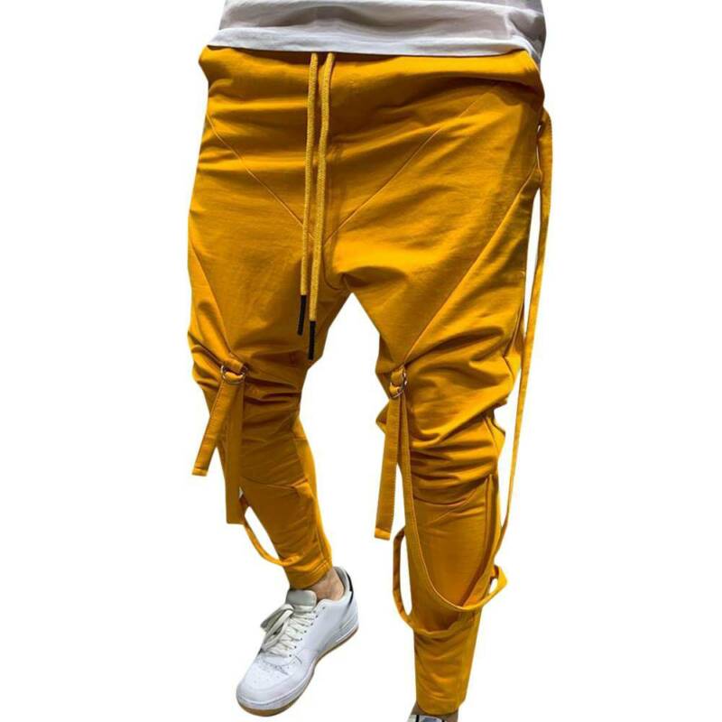 Men Pants Jogger Lace Up Sports Trousers Casual Slim Harem Pants Gym Sportswear Loungewear Mens Sweat Pants