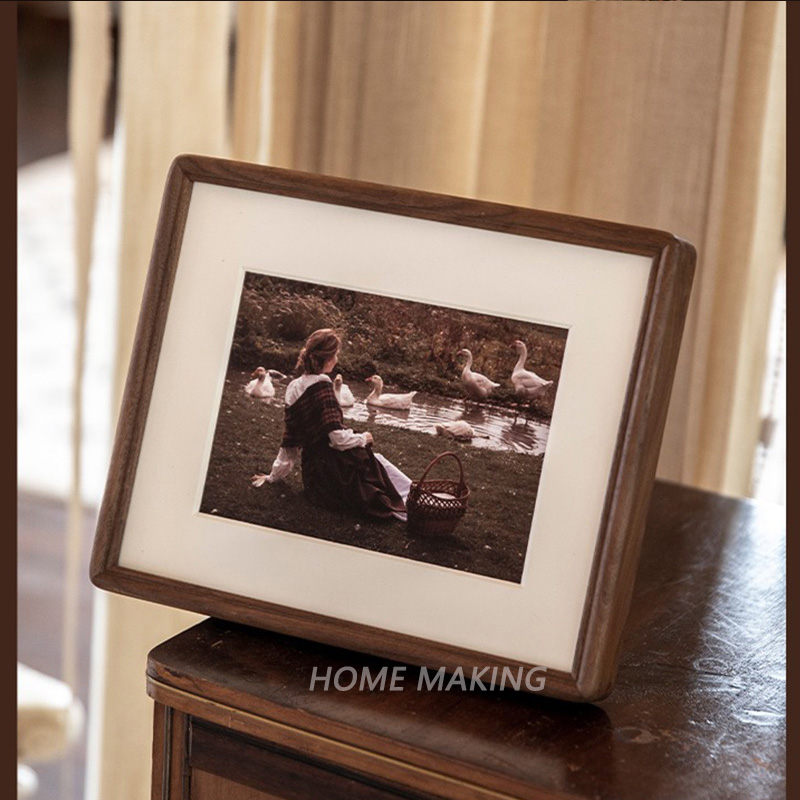 Marco de fotos de madera hecho a mano Retro con dibujos animados de paso, marco de fotos de escritorio de pie Vertical/Horizontal, decoración de pared colgante: Borgoña