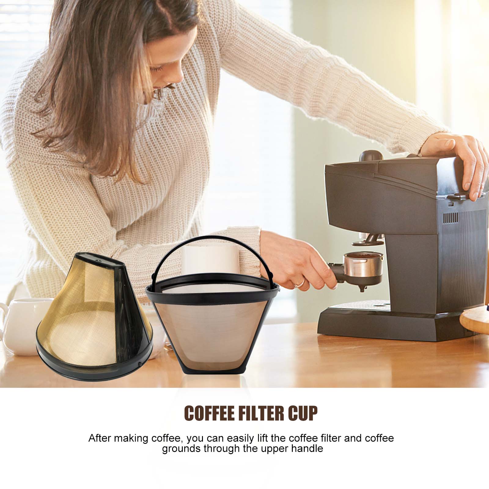 Accesorios para cafetera de acero inoxidable, utensilios de cocina de estilo cónico reutilizables, filtro de café hecho a mano, utensilios de cocina, 1 ud.