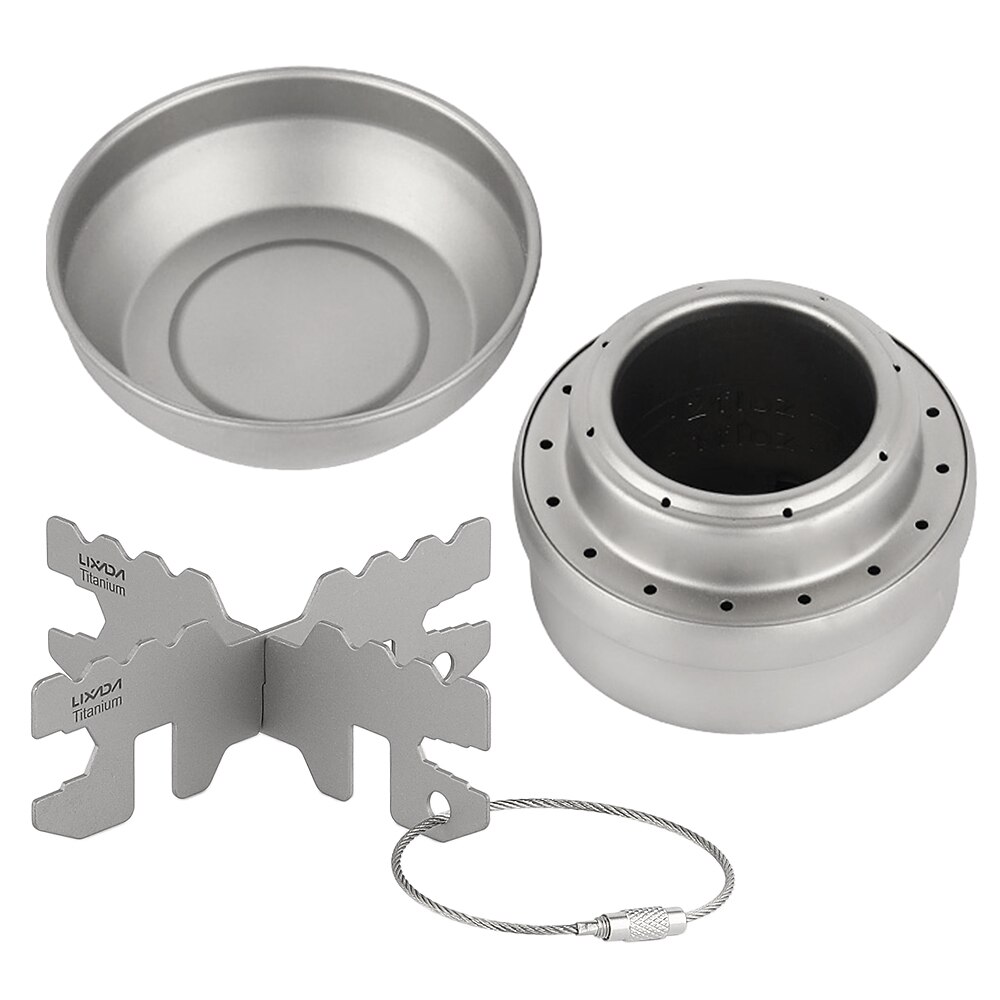 Lixada-Mini estufa de Alcohol portátil de titanio con tapa, hornillo cruzado, estante de soporte, para exteriores, Camping, senderismo