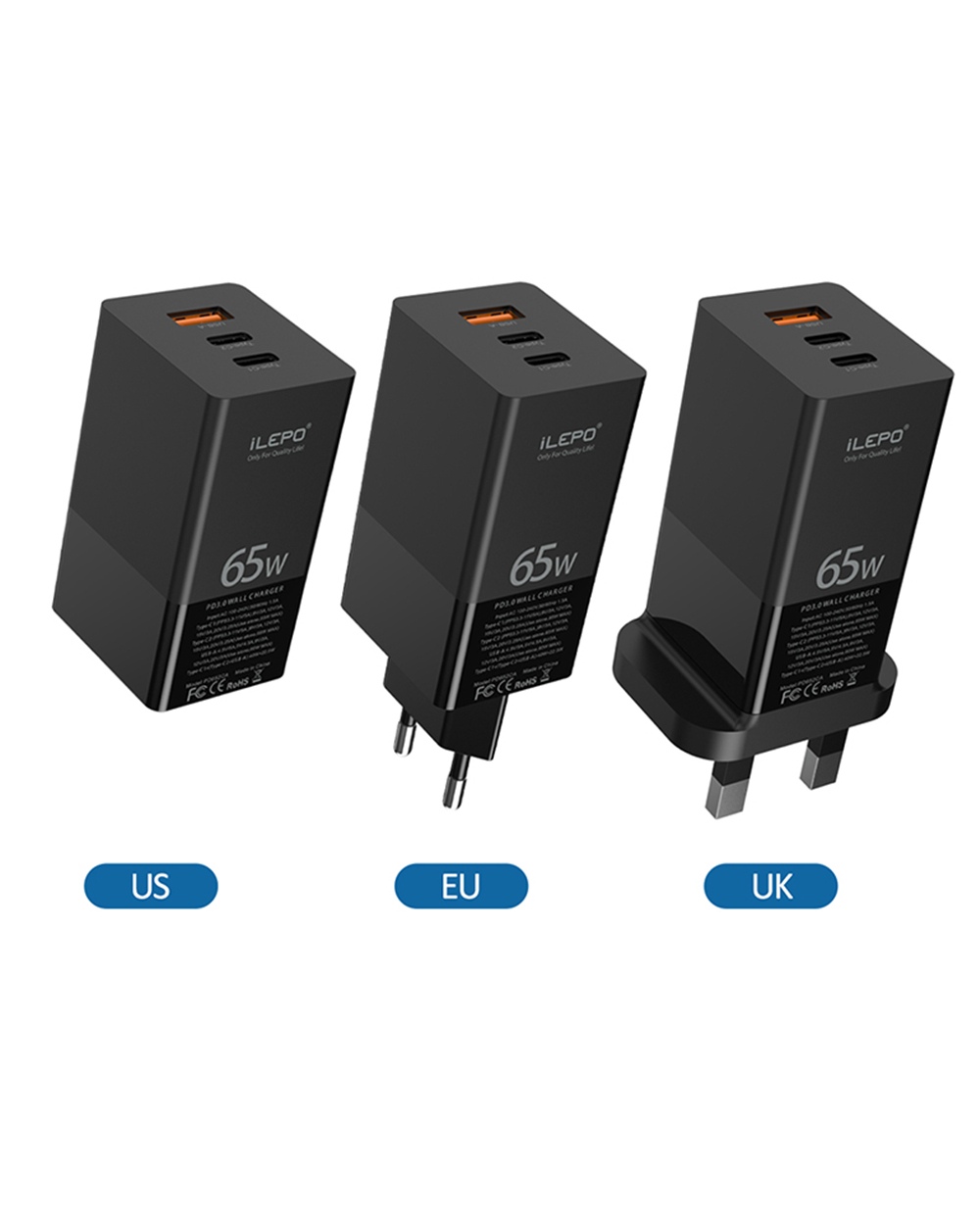 Ilepo 65W Gan Charger Quick Charge 4.0 3.0 Type C Pd Usb Charger Met QC4.0 3.0 Draagbare PD20W Snelle oplader Voor IPhone12 Samsung: eu