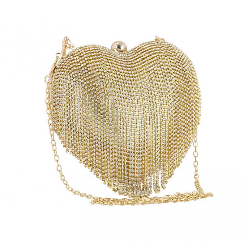 Pochette de soirée en strass pour femmes, motif cœur, argent, diamant, pochette de Banquet, bourse de mariage, portefeuilles de bal