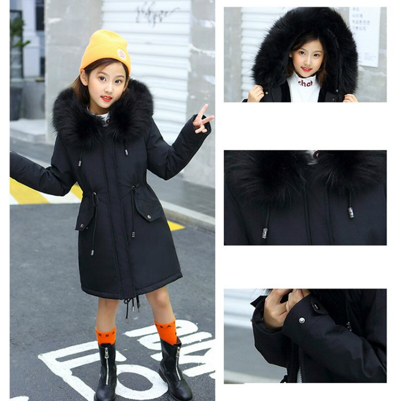 Winter Jacke für Mädchen Russische freundlicher Schneeanzüge Plus Samt Warme Mit Kapuze Oberbekleidung Mantel freundlicher Teenager Mädchen Parkas 6-13 Y