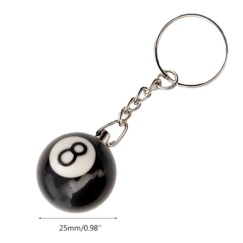 16pcs Mini Billiards Shaped Keyring 25mm Resin Billiard Ball Key Chain Black 8 N58B