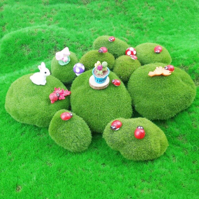 40 peças rochas de musgo artificial decorativo falso verde musgo coberto pedras (3 tamanho)