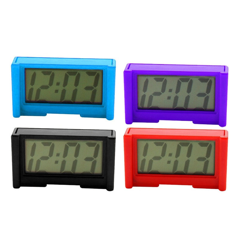 1pc Mini LCD Screen Digital Clock Car Dashboard Clocks Desk Time Clock Home Study Supplies Random Color