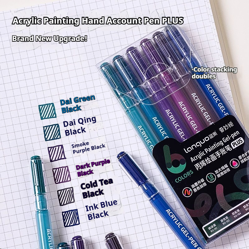 Languo 6Pcs/set Acrylic Painting Handbook Pens Multi-Color Gel Pen Student Neutral Pen Writing Drawing Marker Pens Stationery