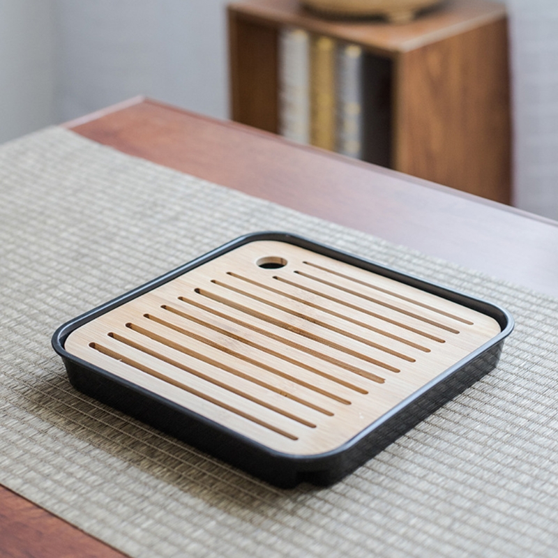 Square Simple Dry Soak Tea Tray Eco-Friendly Wooden Drainage Water Storage Tea Board Table