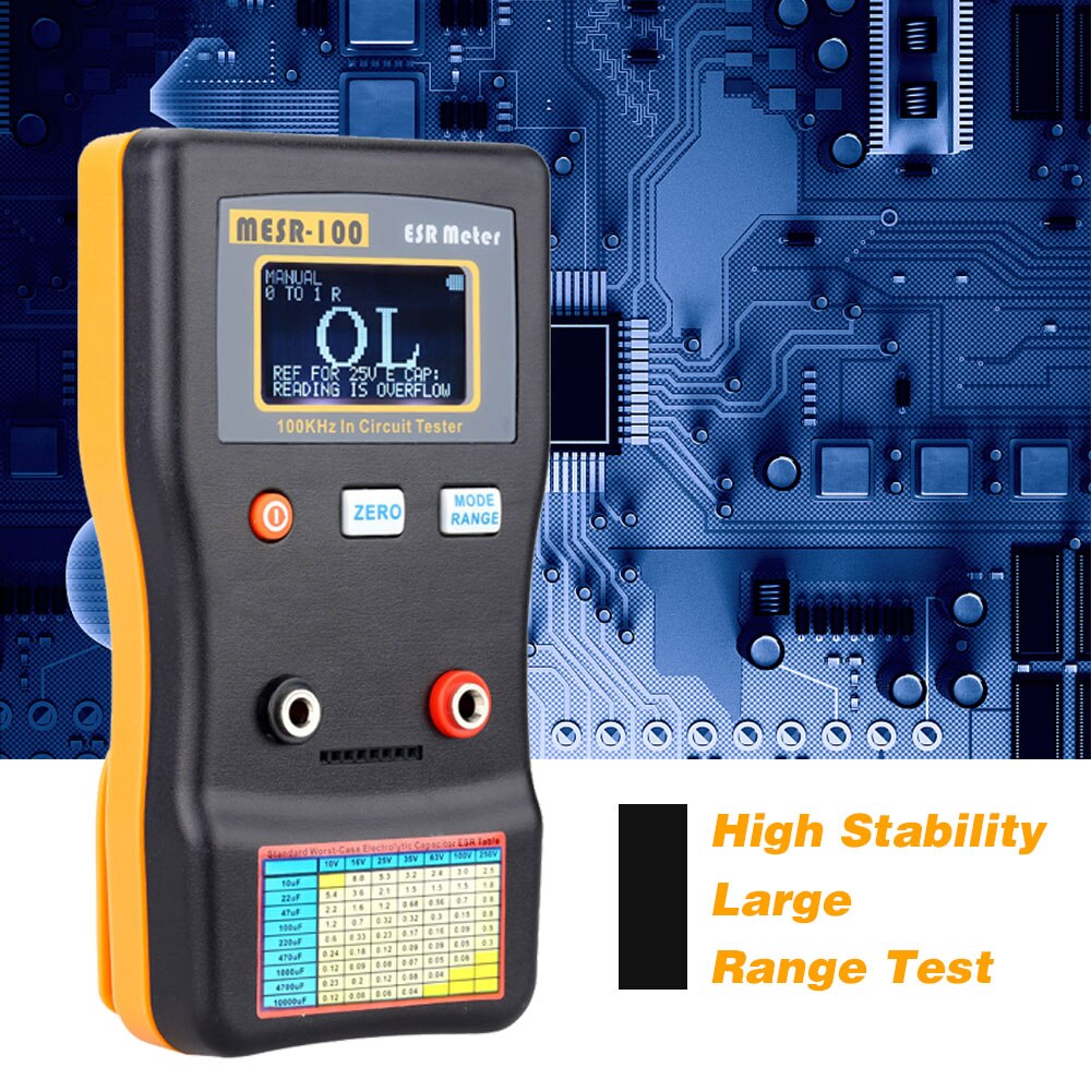 MESR-100 ESR Capacitance Ohm Meter Measuring Capacitance Resistance Capacitor Circuit Tester with SMD Test Clip