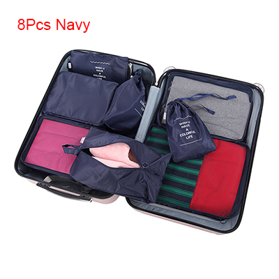 Mihawk Travel Bags Sets Waterproof Packing Cube Portable Clothing Sorting Organizer Luggage Tote System Durable Tidy Pouch Stuff: 8Pcs Navy