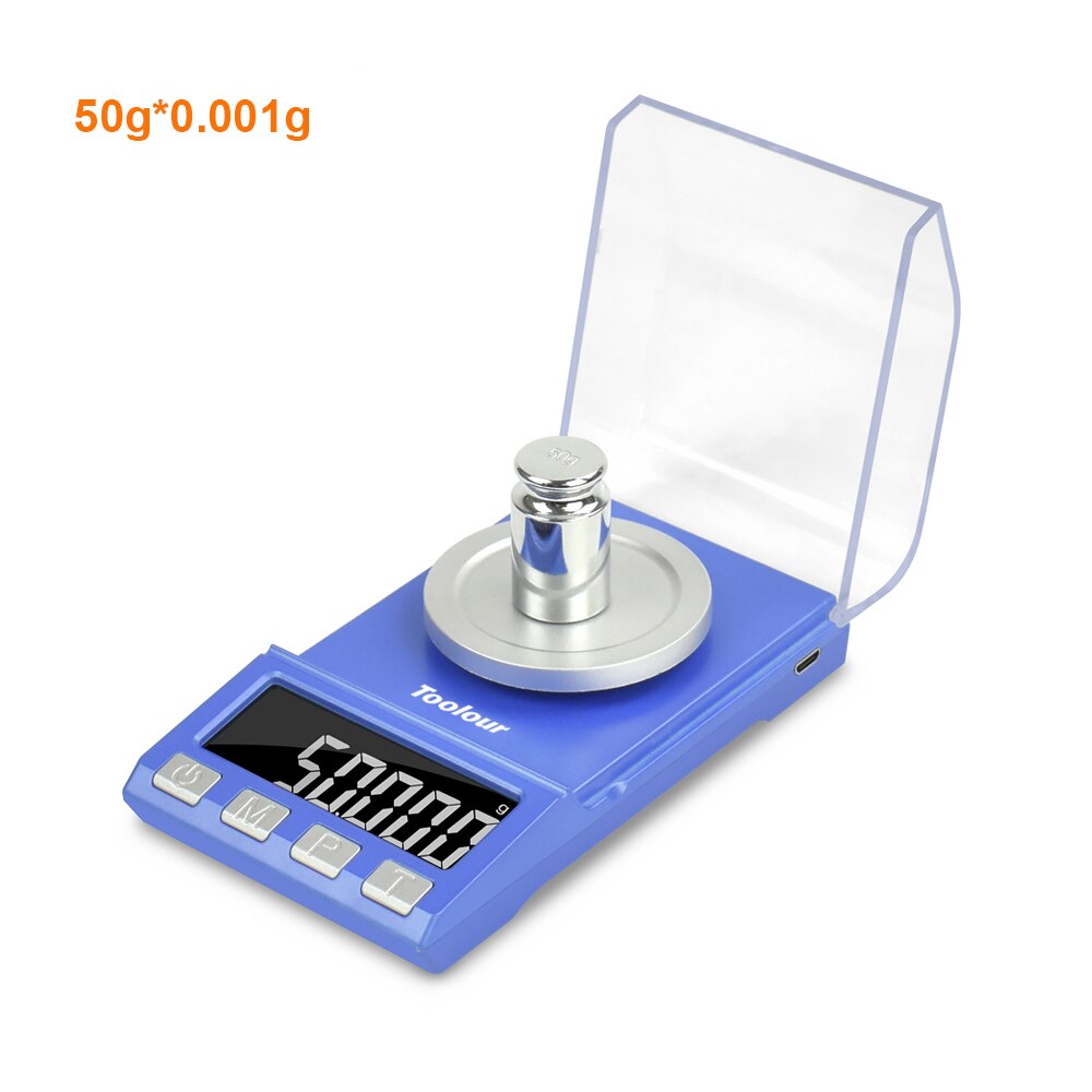 Toolour100g/50gX0.001g Mini balanza de precisión para joyería Pantalla LCD portátil Escala de peso de carga USB para el laboratorio de medicina electrónica: 8068B-50G