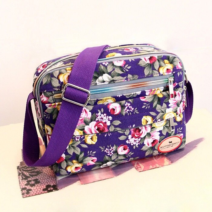 Neue Frauen Messenger Taschen Für Grils Leinwand Handtaschen Weibliche Schulter Tasche Damen Umhängetaschen Floral Druck Frauen Tasche PT1195: purple