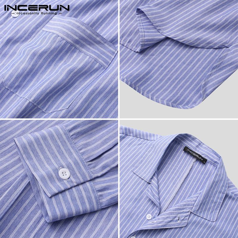 Mannen Gestreepte Gewaden Leisure Revers Lange Mouw Knop Comfortabele Homewear Nachtjapon Casual Heren Badjassen Nachtkleding S-5XL Incerun