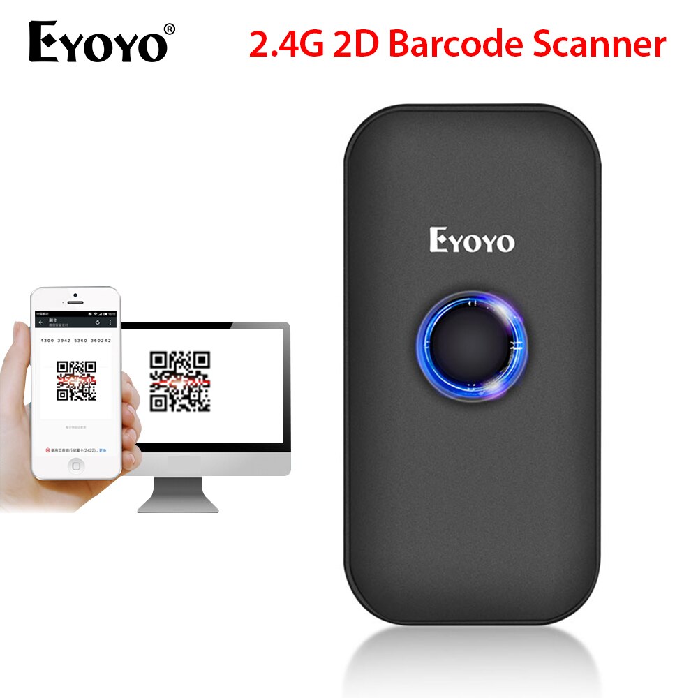 Eyoyo mini bluetooth 2d stregkodescanner 2.4g trådløs & bluetooth stregkodelæser bærbar 1d qr billedscanner til ios android: 2d