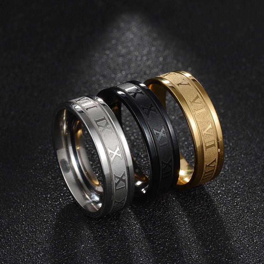 Letdiffery 6mm Punk Roman Numerals Rings Stainless Steel Women Men Jewelry For Party Size 5-13