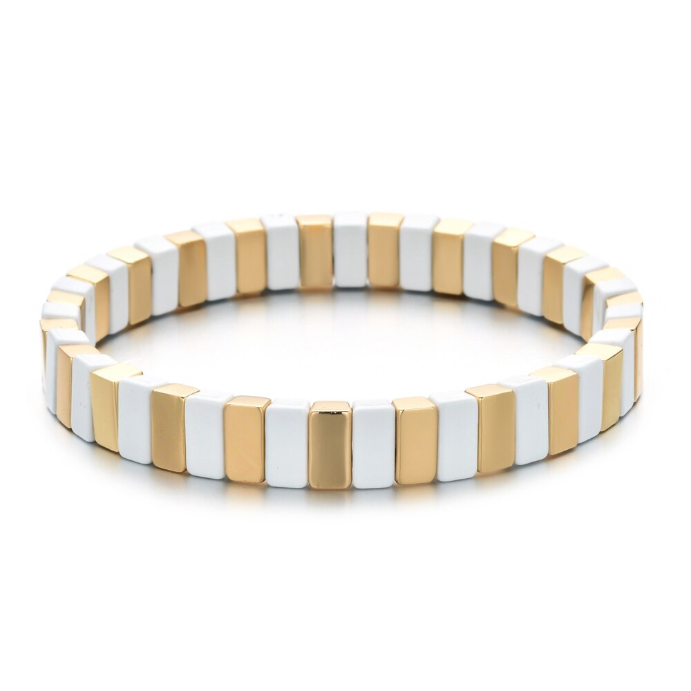 2022 Summer Gold Color Enamel Bracelet Tile Bracelet Bohemian Stackable Stretch Bracelets For Women Jewelry: A2