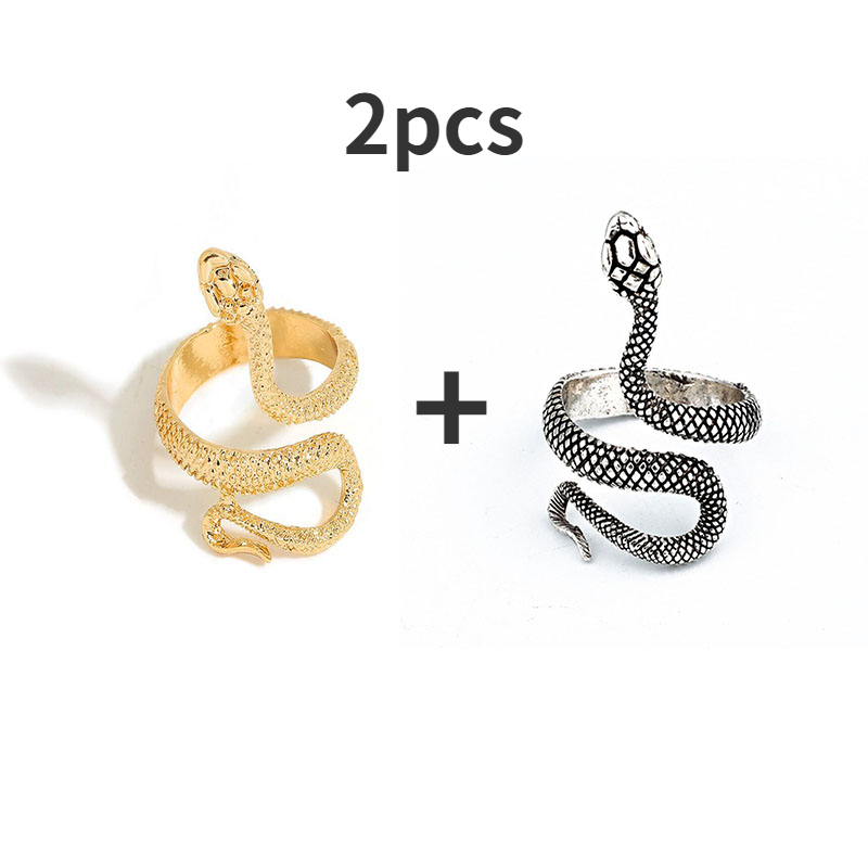 Bague serpent rétro Punk pour hommes et femmes, 4 pièces, couleur Antique exagérée, personnalité de la , stéréoscopique, ouverture ajustable: 6-2pcs