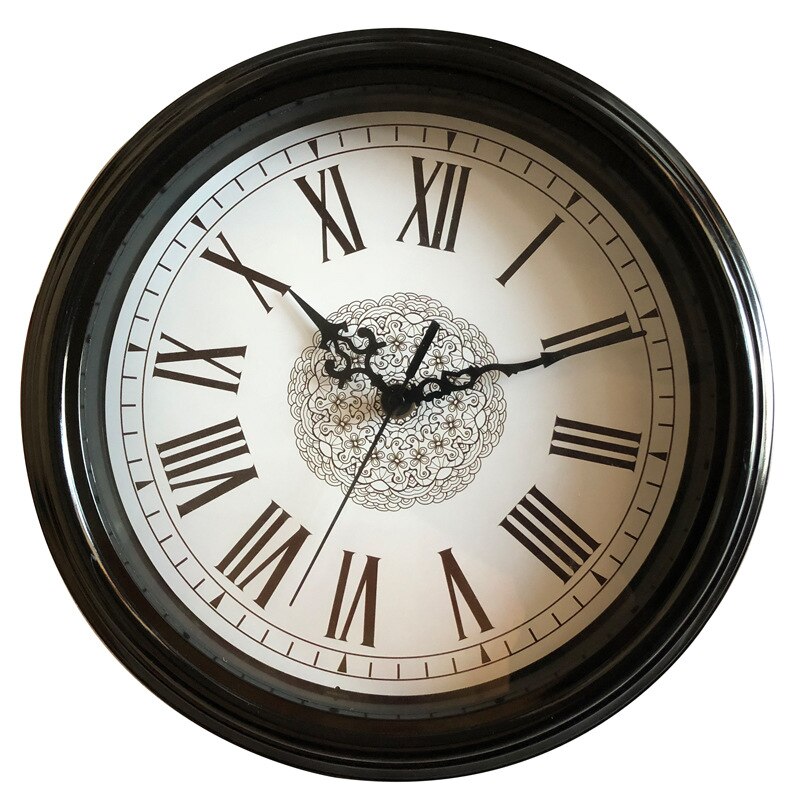 12 Inch Simple Roman Digital Quartz Clock Art Deco European and American Style Silent Wall Clock: black