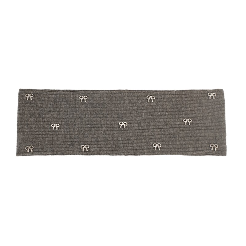 Geebro Vrouwen Katoen Effen Kleur Vlinder Ornament Hoofdband Elastische Meisjes Ribbels Gebreide Haarband Baggy Casual Haaraccessoires: Dark gray-2
