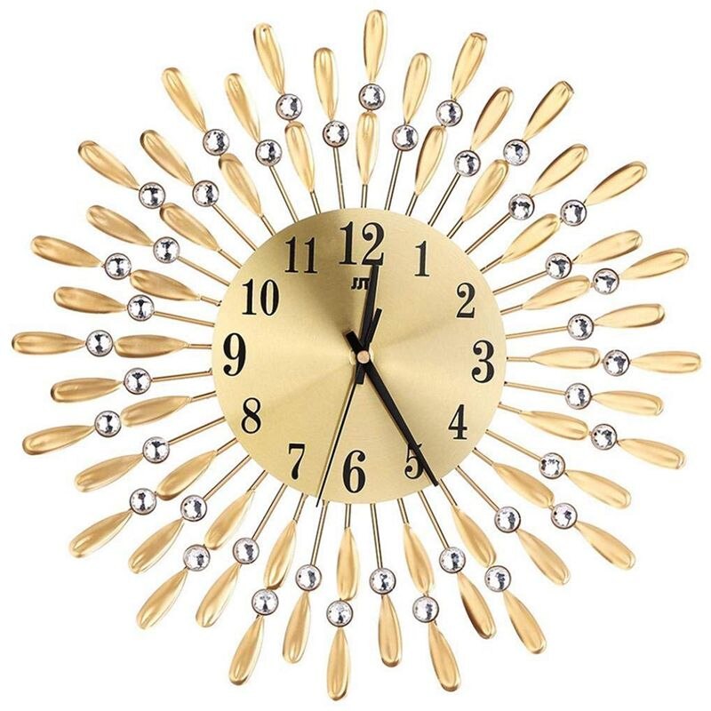Reloj de pared grande 3D de 15 pulgadas con brillantes diamantes de imitación estilo Sol Decoración Para sala de estar moderna: Gold