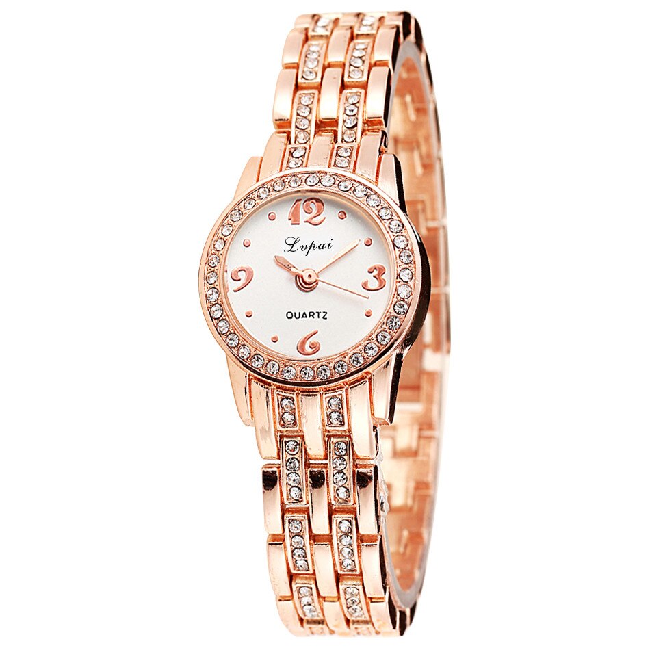 Lvpai gull dameklokker armbåndklokke quartz armbåndsur dame luxe klokke kvinner kjole klokker kvinneklokke #a: En