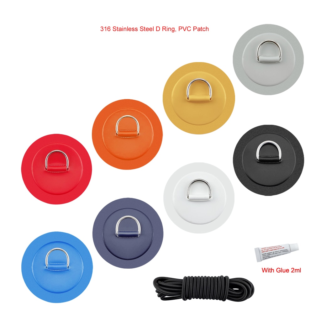 6 stuks/partij surfplank, dinghy, boot, pvc-patch met roestvrijstalen d-ring, dekbevestiging, sup ronde ringpad, 5m elastische bungee-touwset