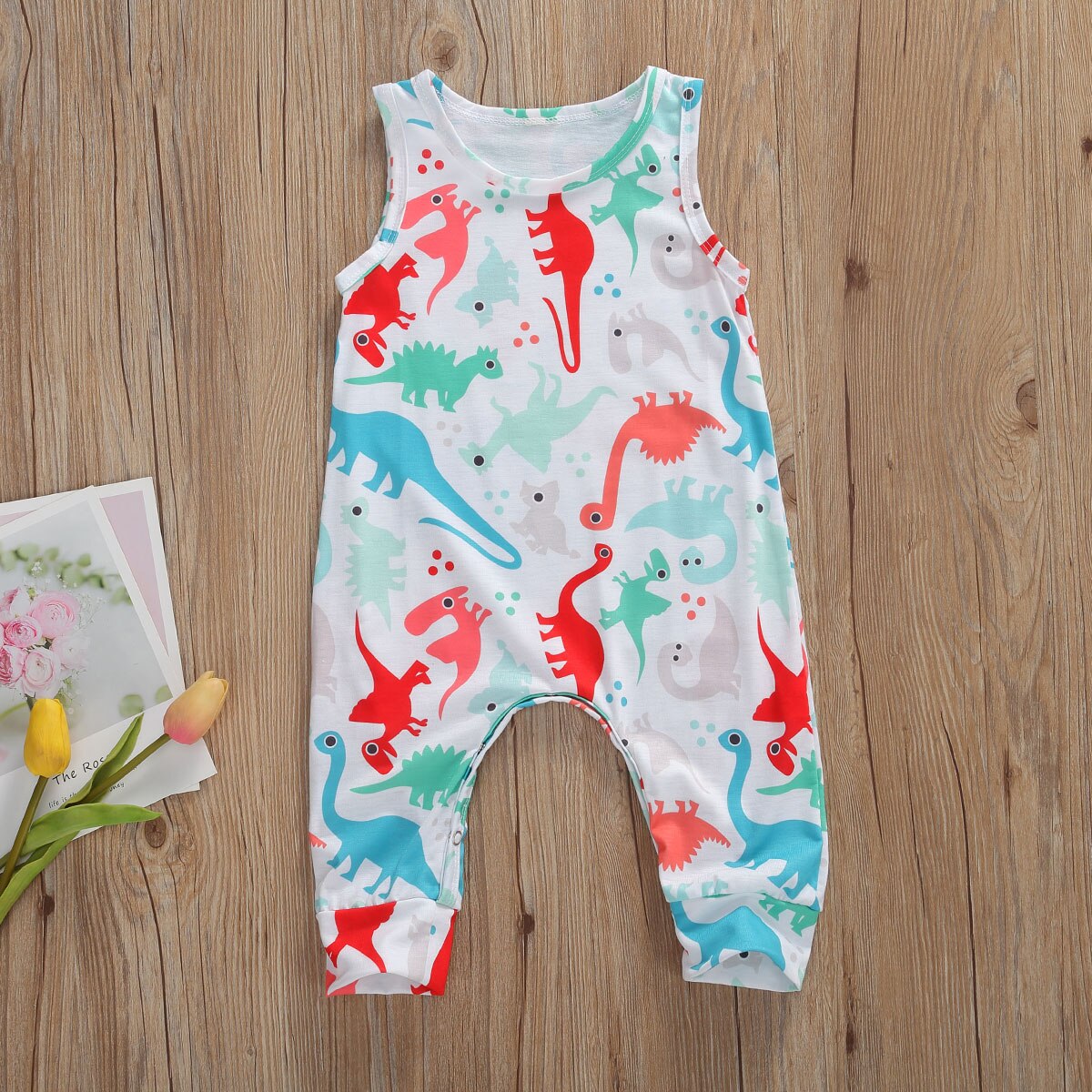 Neonati maschi dinosauro Stampato Tuta di Modo Senza Maniche Collo Rotondo Maglione di Un Pezzo corti