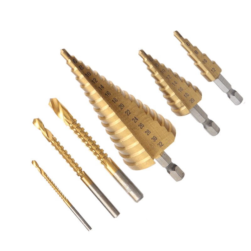 Stegborr och borr-fräs 6 st/set.försänkning för metall/trä，borr för metallkon 32mm, -stegs ljus