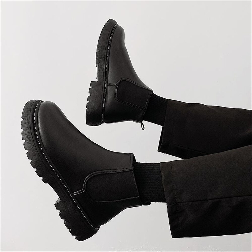DEEZLA – bottes Chelsea en cuir à plateforme pour homme, de luxe, à la , pour moto, automne et hiver,
