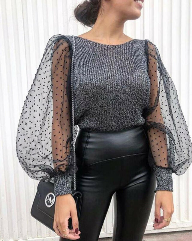 T-shirt à manches longues pour femme, haut transparent en maille transparente, nouvelle