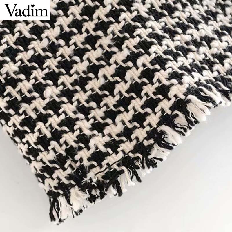 Vadim women plaid oversized tweed jacket tassels pockets loose style long sleeve coats female outwear warm causal tops CA607