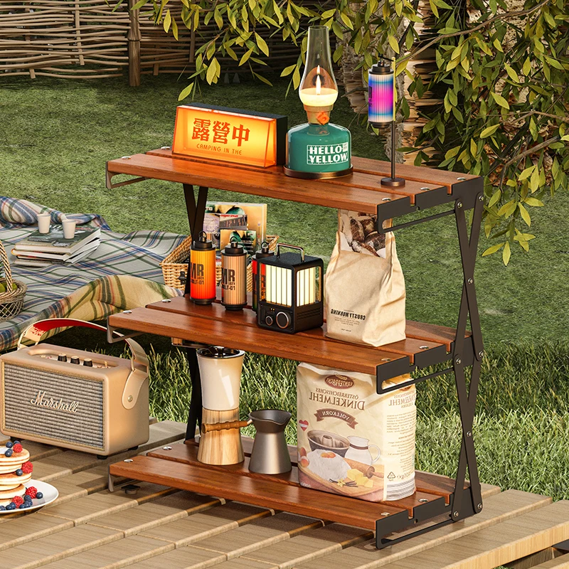 Bookcases Outdoor Shelf Stainless Steel Portable 3-Layer Multifunctional Camping Desktop Desk Folding Storage Shelf Bookshelf